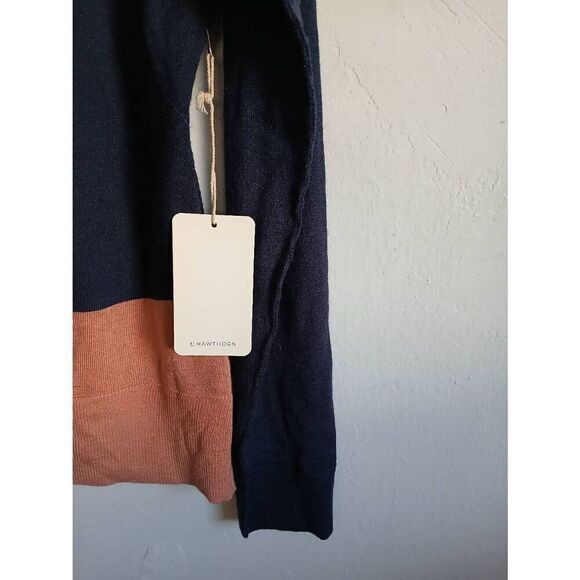 41 hawthorn womens medium fine wool sweater cardigan blue rose gold colorblock - Picture 4 of 8